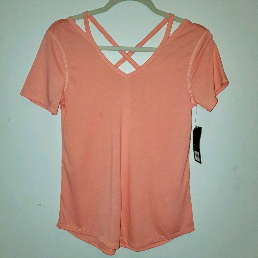 NEW Old Navy Go Dry Short Sleeve Lattice Back Design Activewear Top 0018